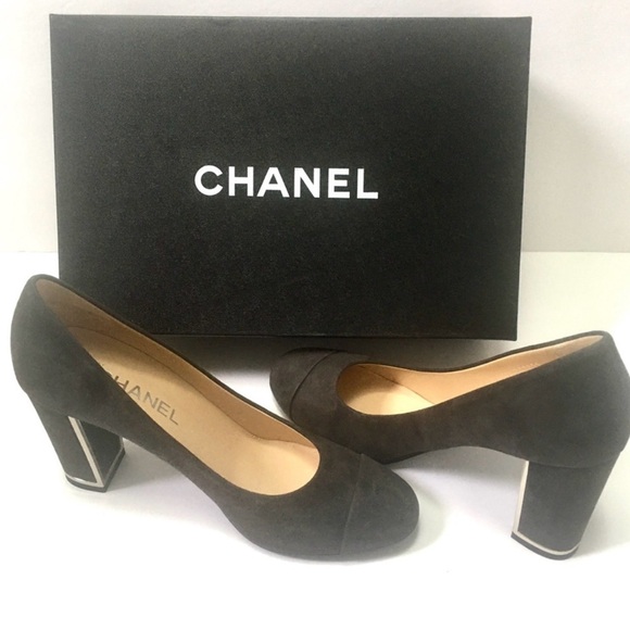 NWT-CHANEL PUMPS 39.5 suede dark gray - Picture 1 of 11